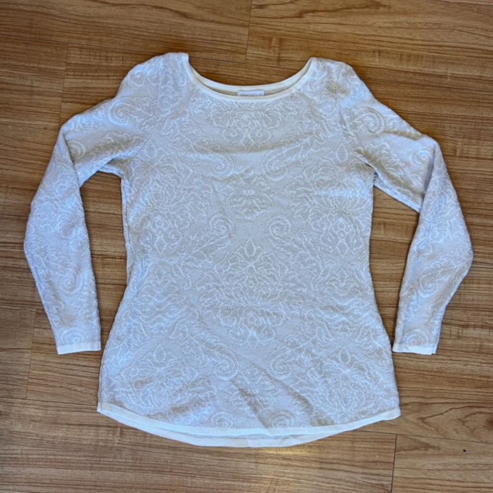 Charter Club Brocade White and Silver Sweater Size S